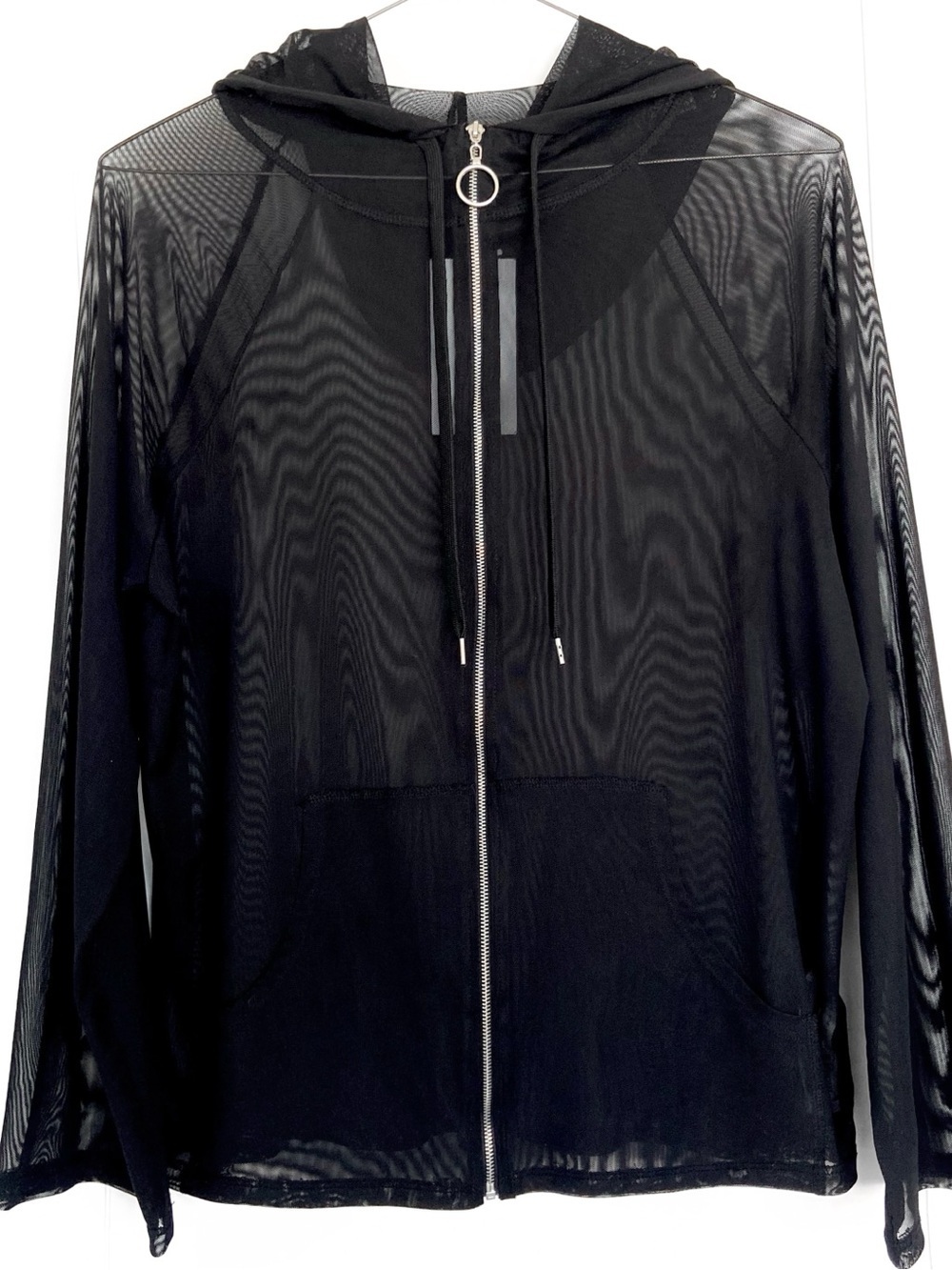 ZARA SPORT Black Sheer Mesh Zip Hoodie